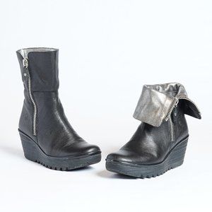 Fly London YEX Wedge Boot, Black/Silver